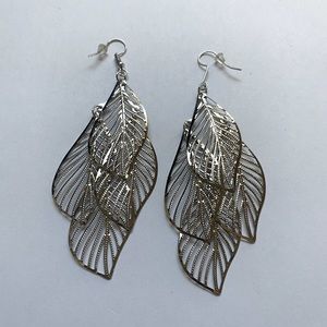 3.5 inch silver dangling leaf earrings